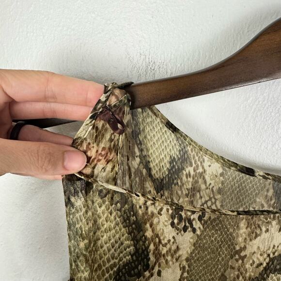 Worth | Petites Tan & Brown Snakeskin Reptile Tiered Frayed Silk Sheath Dress - Picture 6 of 8